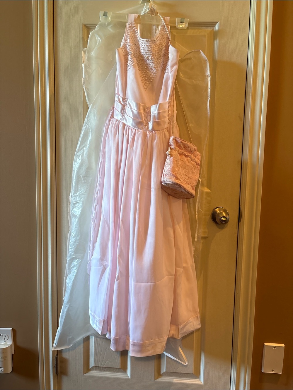 Girls' Light Pink Formal Dress with Beaded Bodice and matching purse